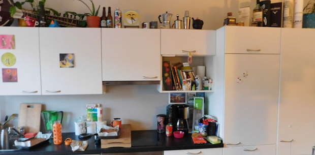 Can you find the cat hiding in this kitchen?