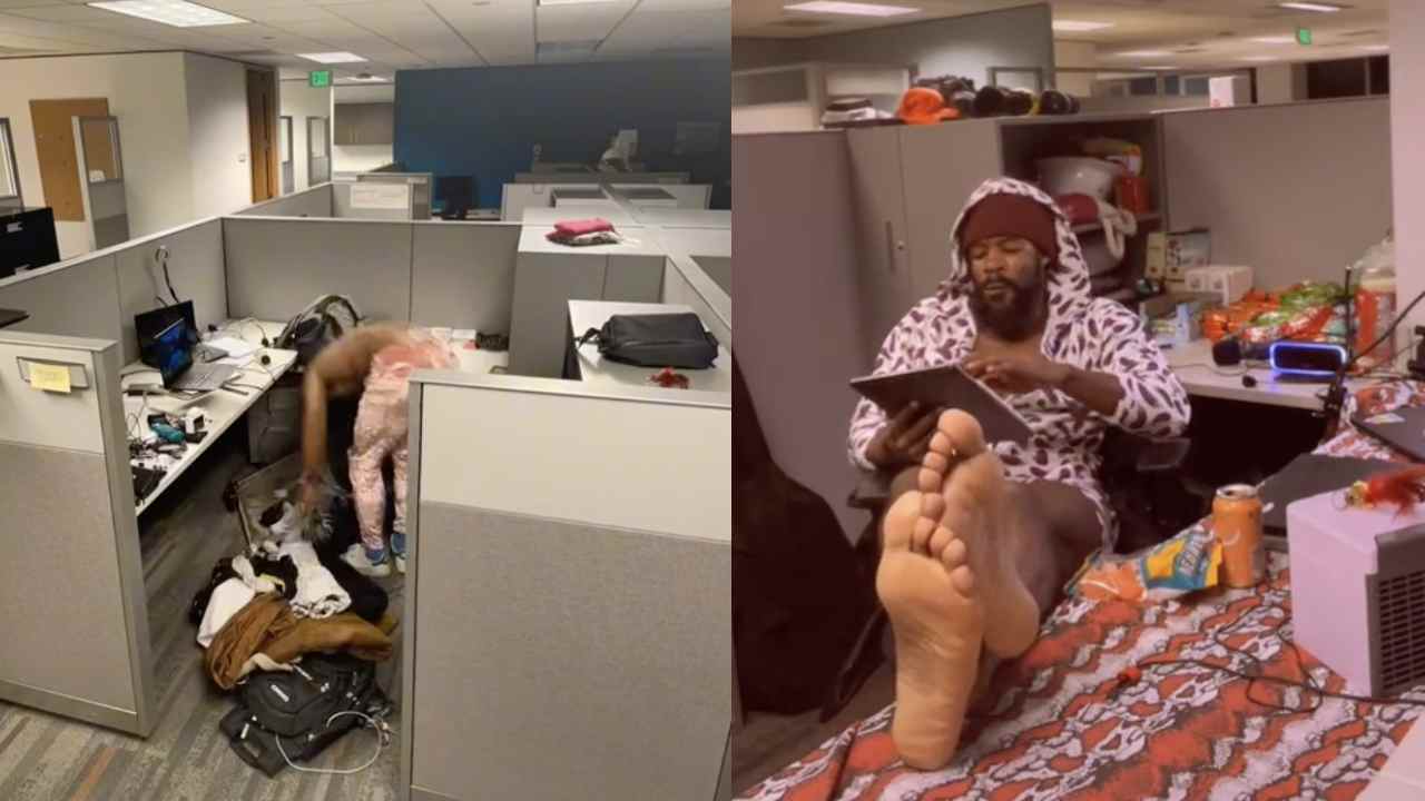 Man moves into office cubicle in protest
