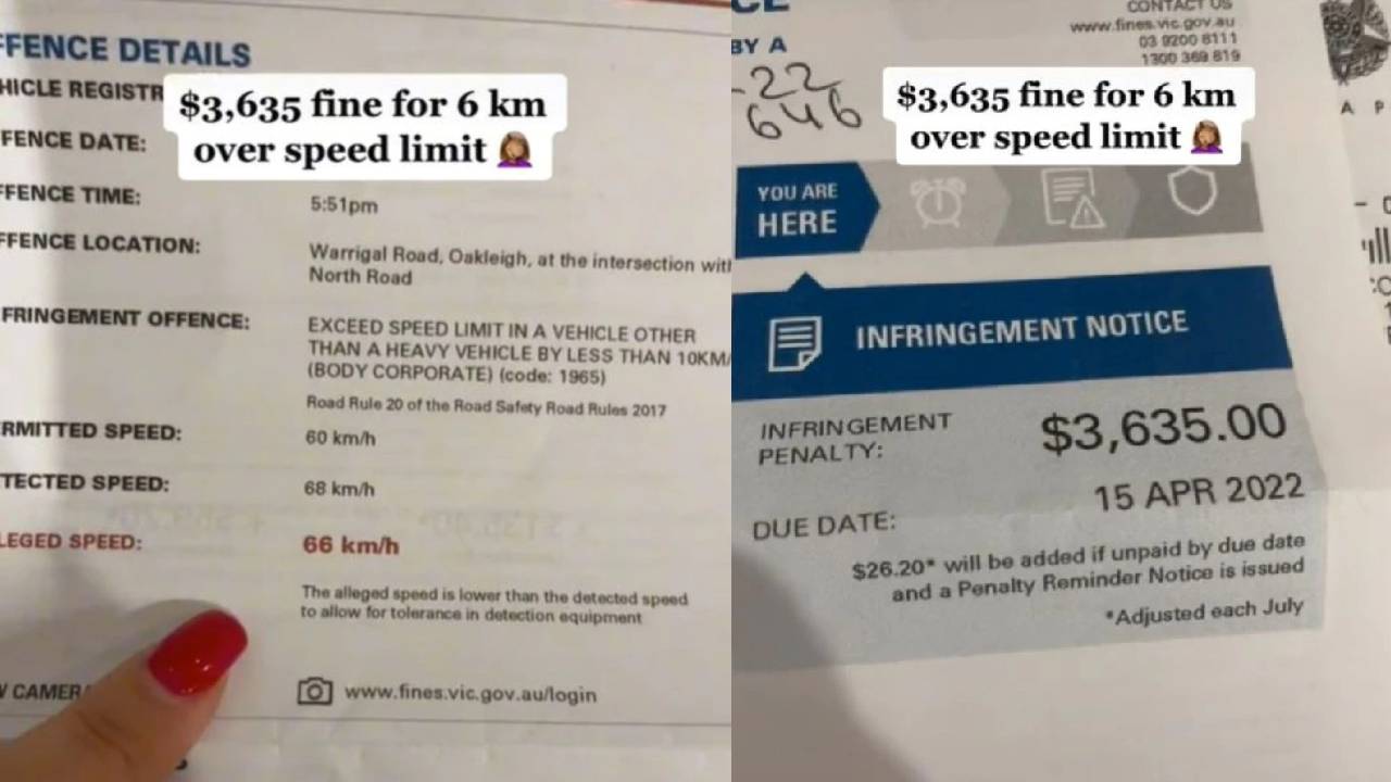 Woman cops eye-watering fine for being just 6km/h over speed limit