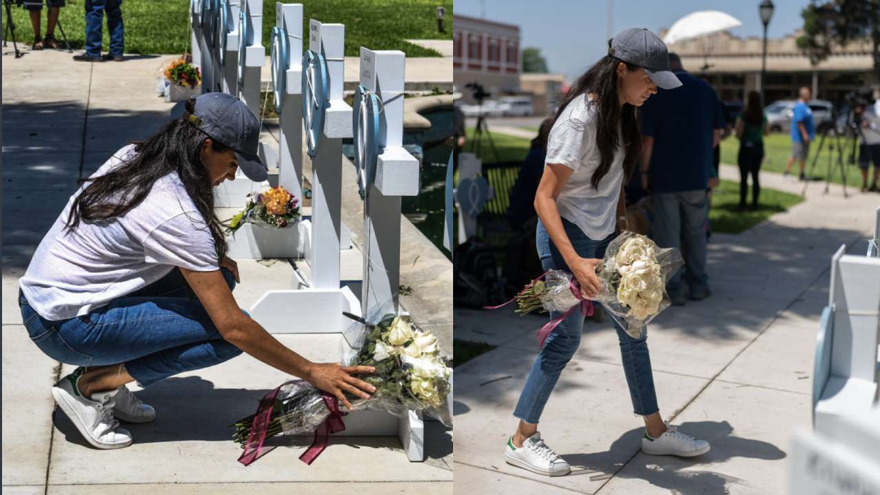 Meghan Markle visits memorial of school shooting victims