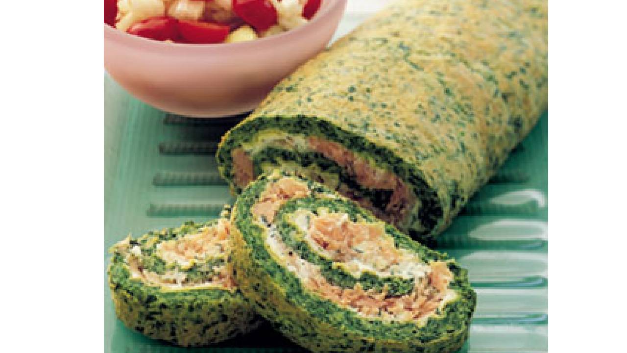 Spinach and smoked trout roulade