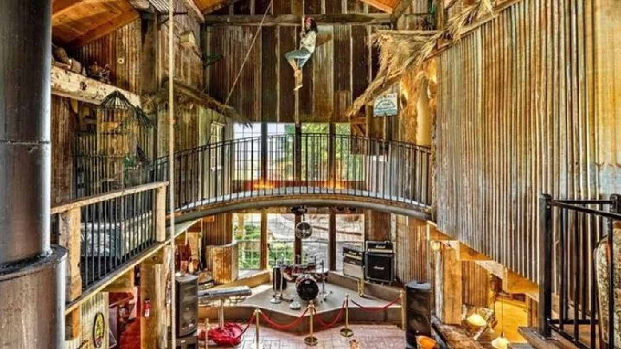 Inside the house where you can swing from room to room