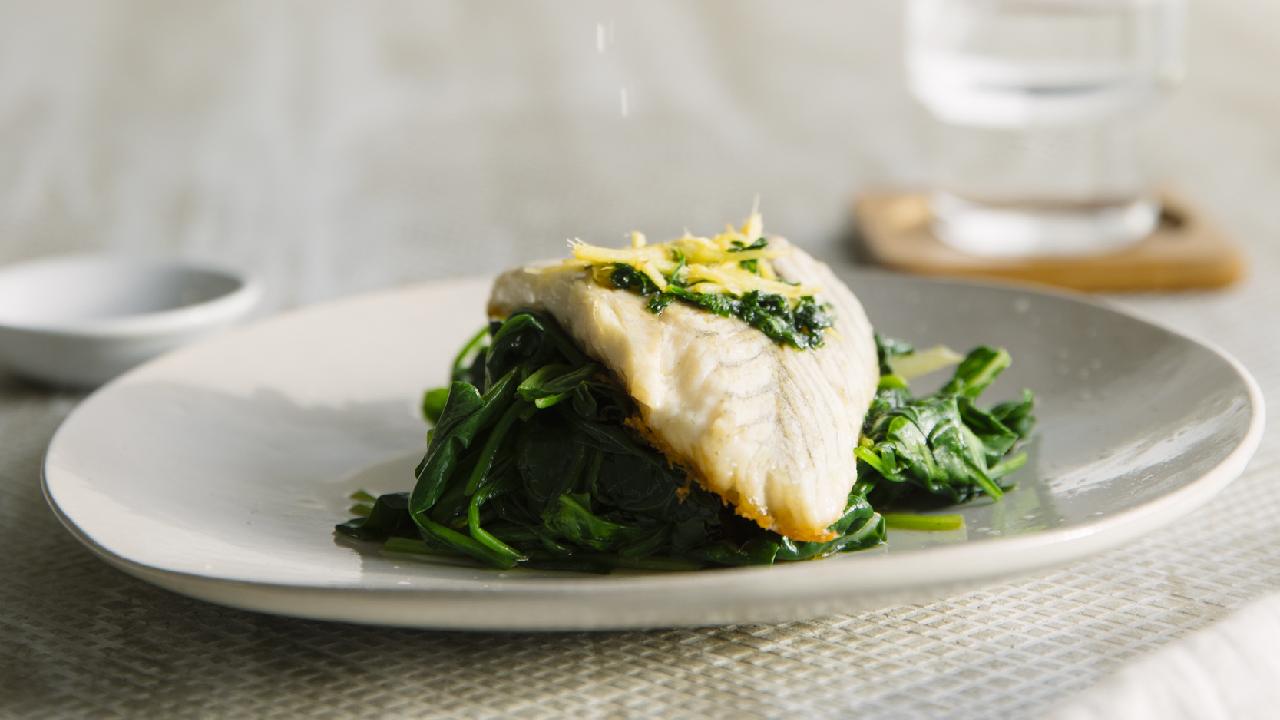 From a series of recipes designed by Xali: Baked Barramundi with lemon and assorted greens