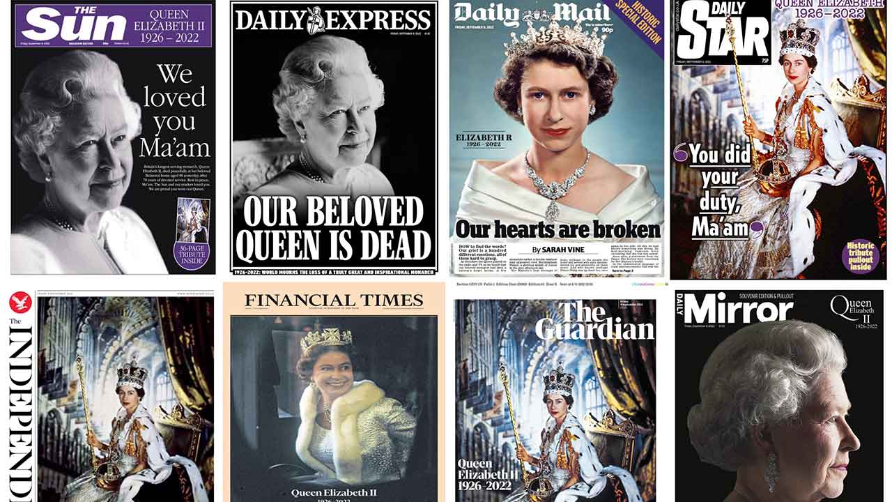 “The world is crying”: Newspapers come together to mourn QEII