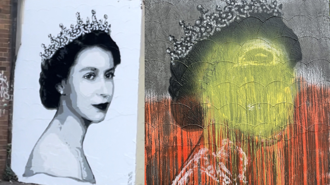 Queen Elizabeth II mural painted over