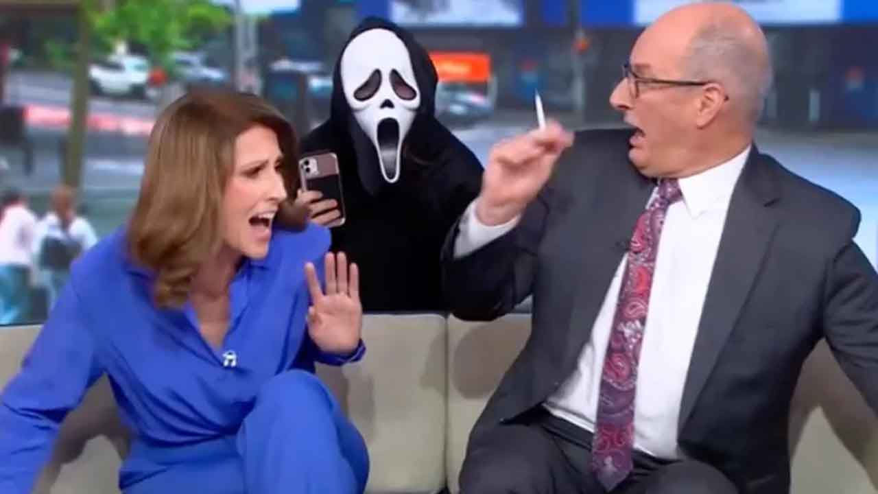 “No-one is safe”: Nat Barr and Kochie jump out of their skin after spooky prank 