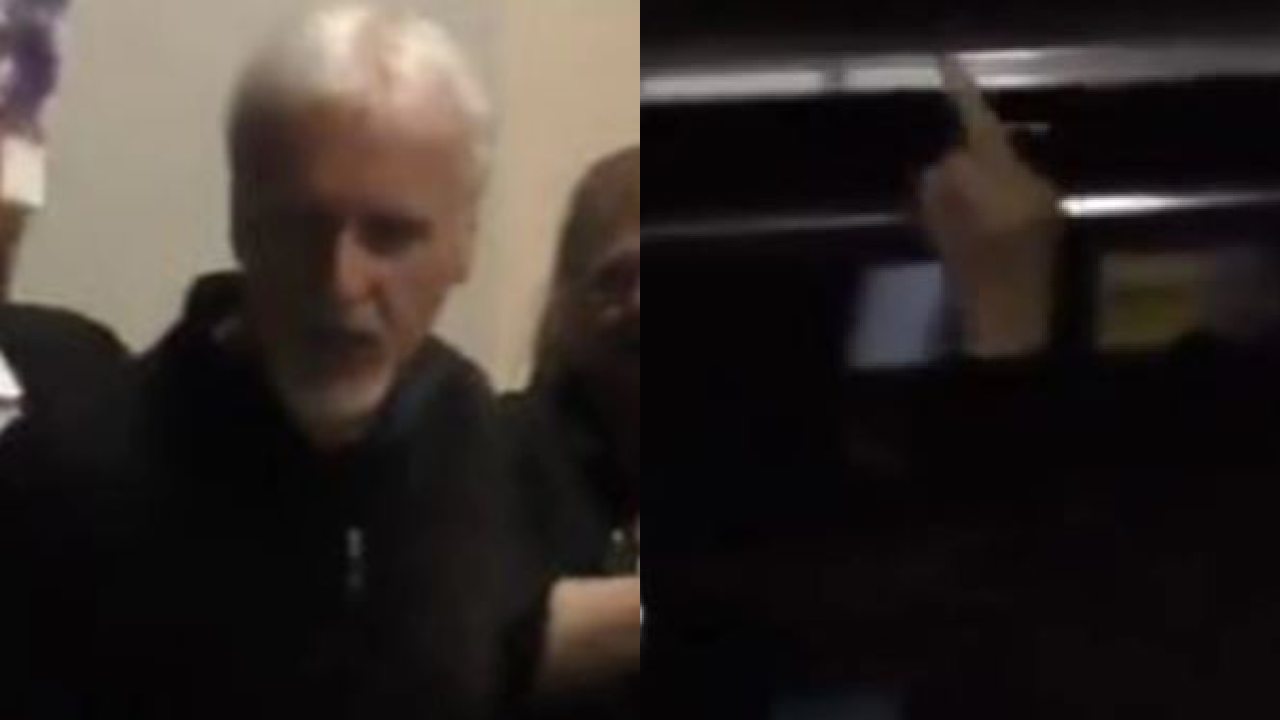 James Cameron caught giving fans the bird after being booed
