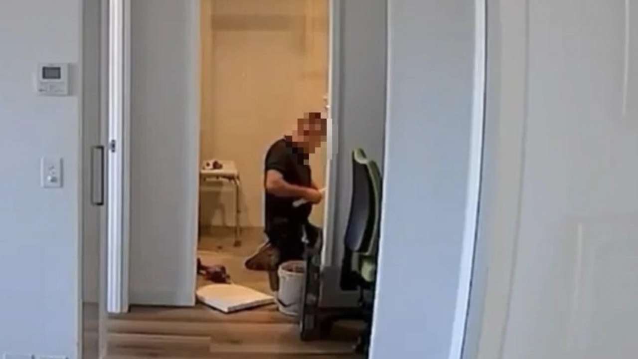 Woman “sickened” over tradie’s gross act caught on CCTV