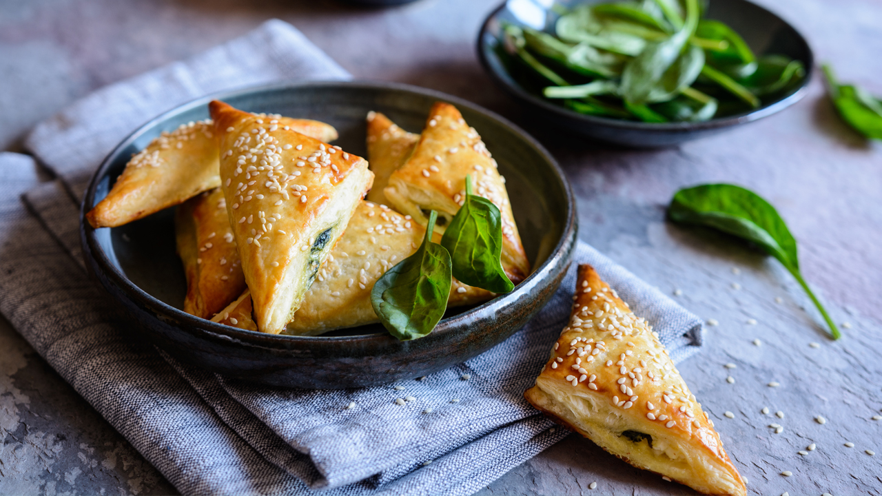 Spinach and feta puff pastry triangles 