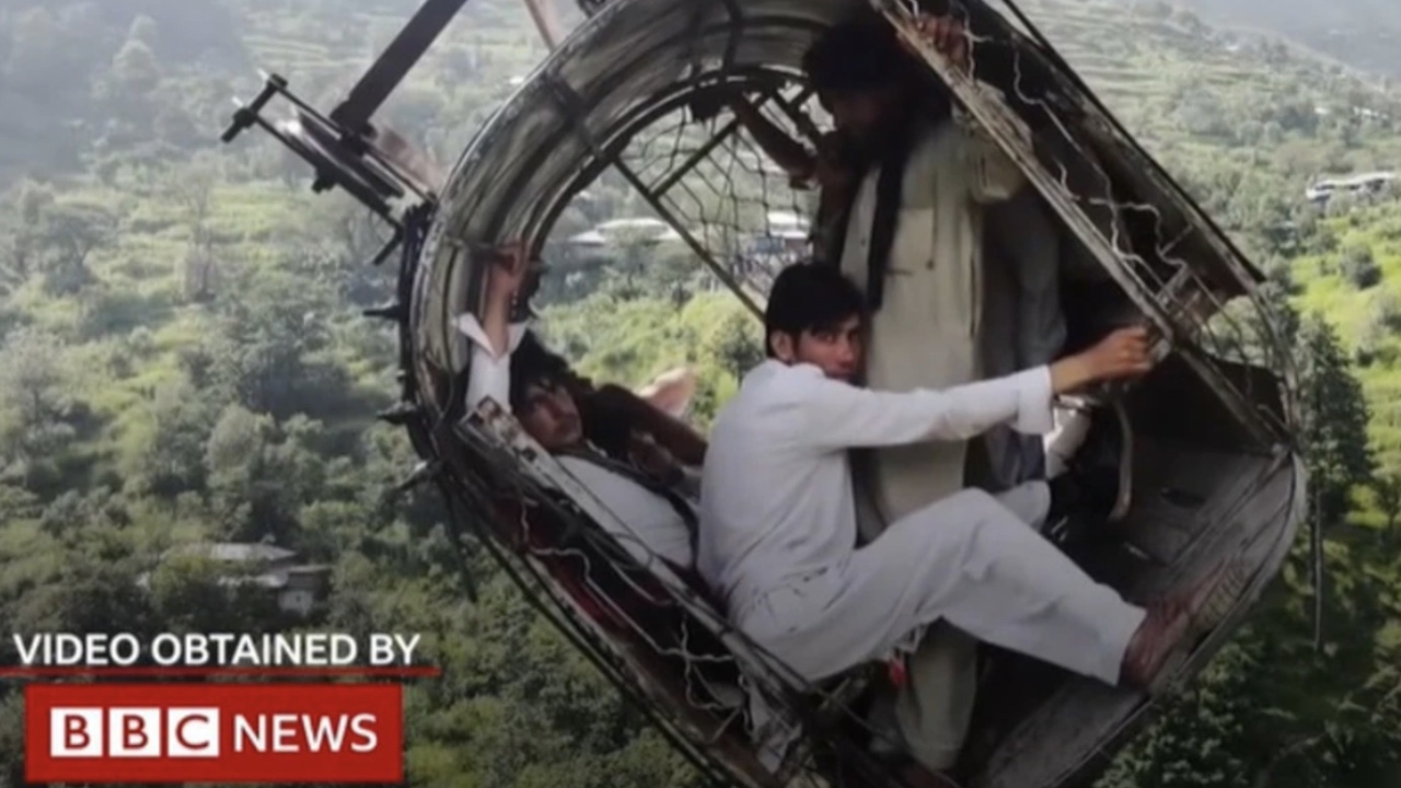 Harrowing footage shows passengers clinging for life in falling cable car