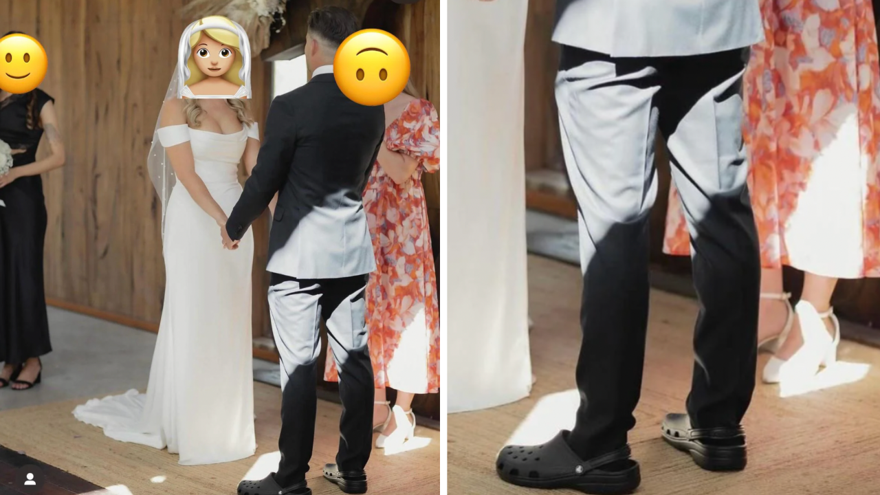 Debate erupts over groom's unconventional footwear choice