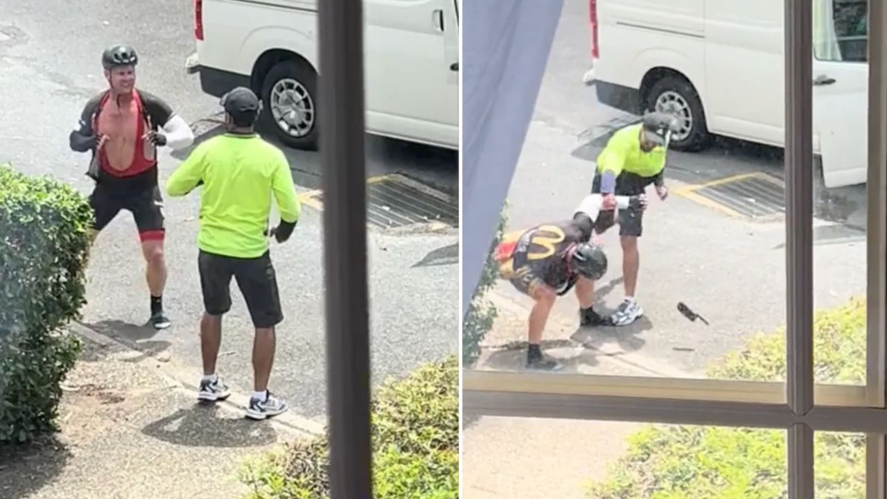 Cyclist and AusPost worker caught in wild brawl 