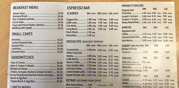 Can you spot the mistakes in this Gloria Jean's menu?