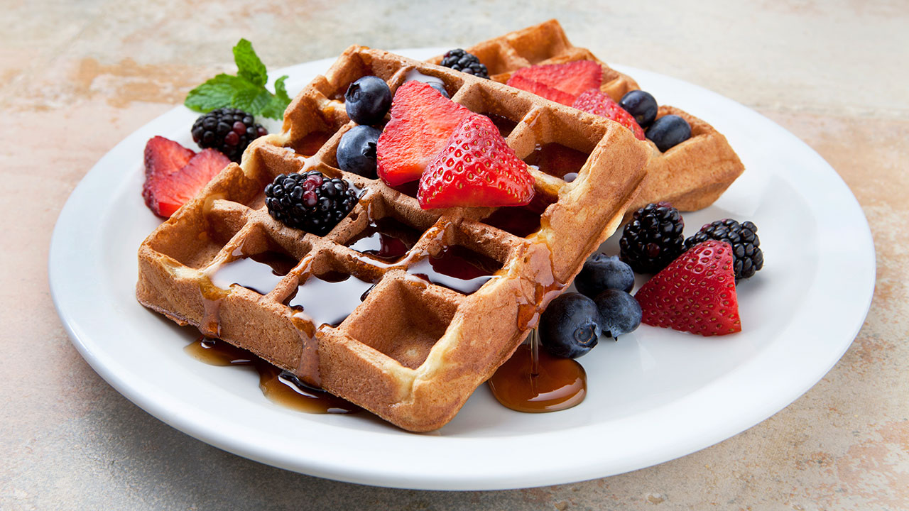 Pecan Waffles With Maple And Blackberry Sauce | OverSixty