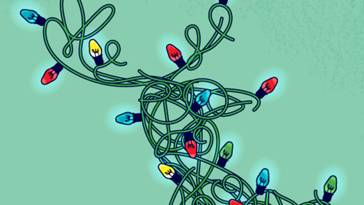 Can you spot the hidden words amongst the tangled Christmas lights?