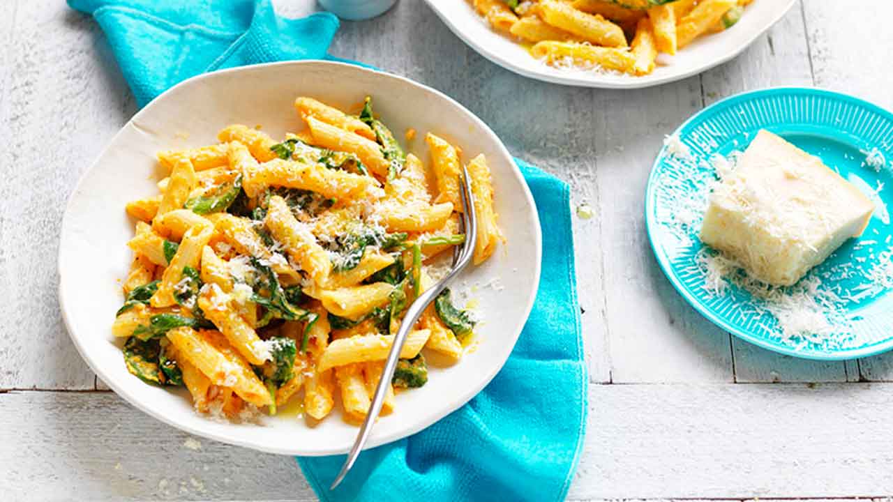 Delicious sweet potato alfredo penne