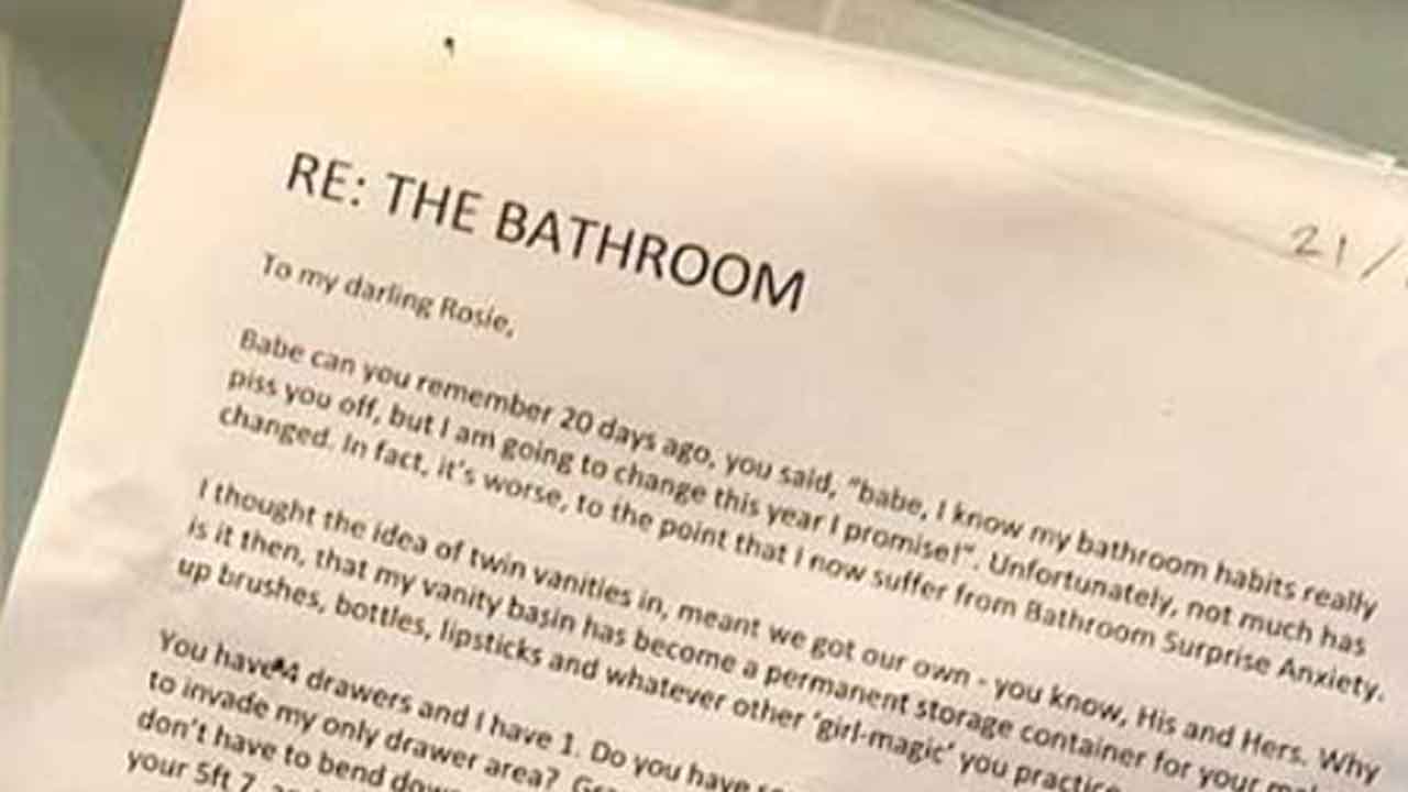  Tradie’s hilarious note to wife about bathroom habits