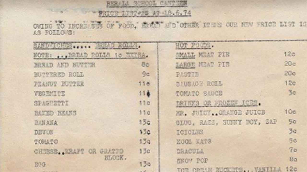 Blast from the past! This bizarre 1974 school canteen menu will SHOCK you