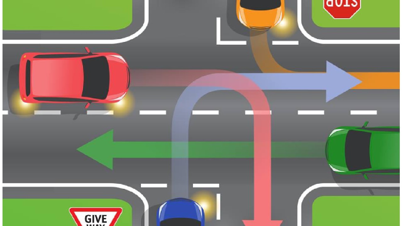 Road rules quiz baffles drivers: What order should these cars travel through the intersection?