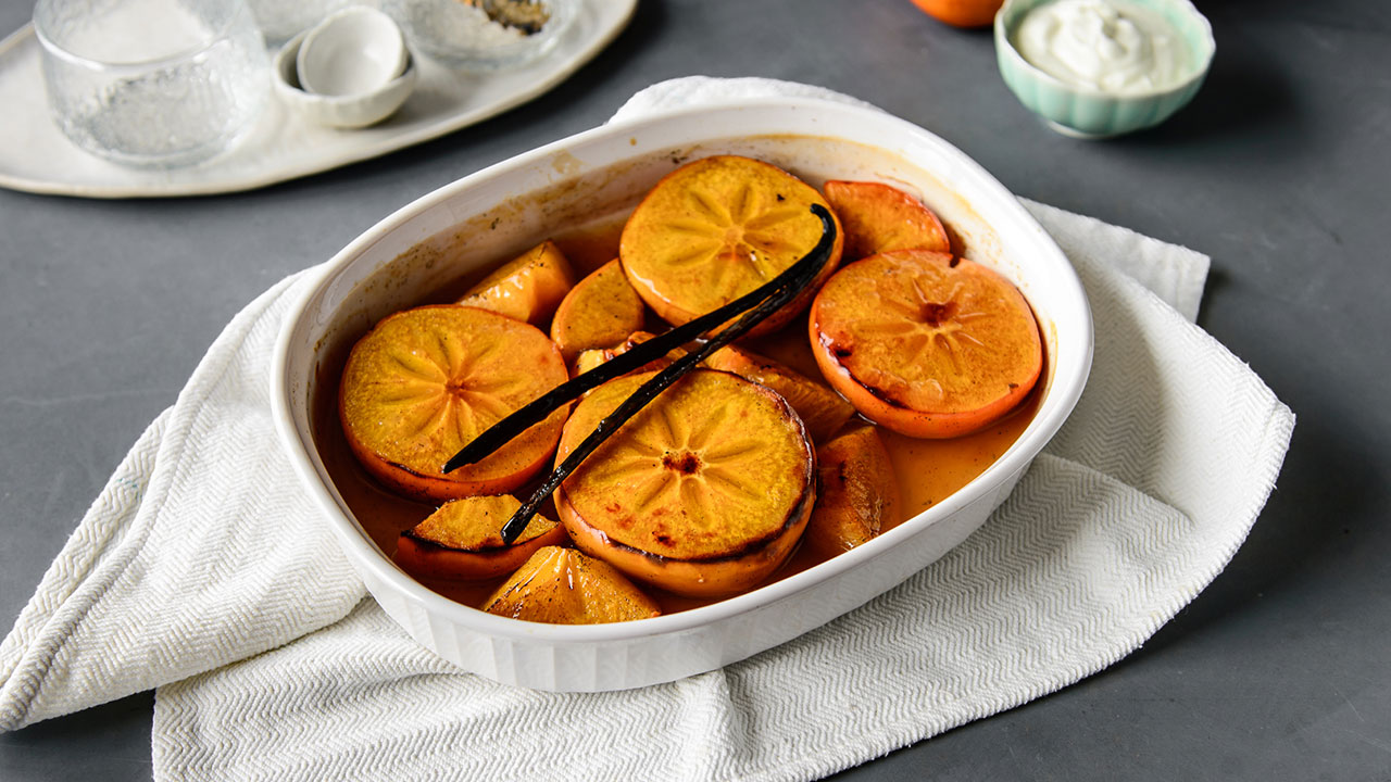 Caramelised honey baked persimmons