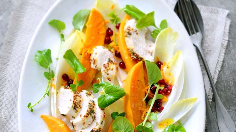 You must try this sweet potato, chicken and pomegranate salad