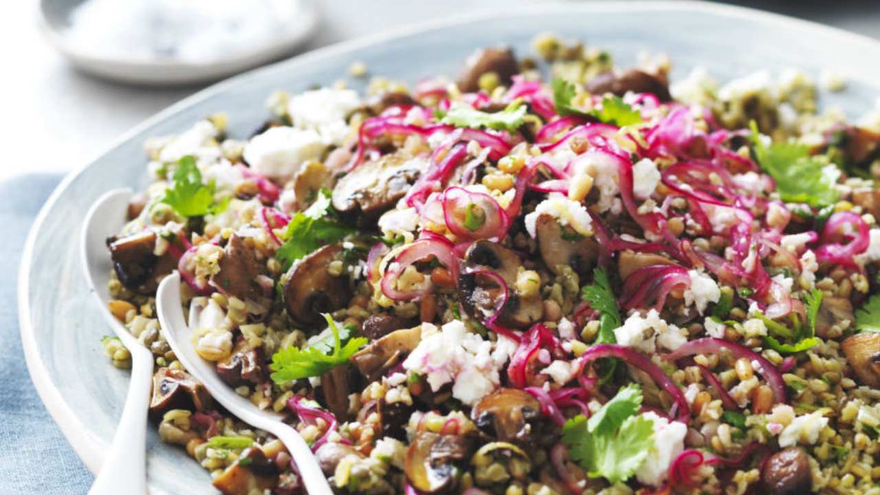 Indulge in some filling mushrooms and ancient grain salad