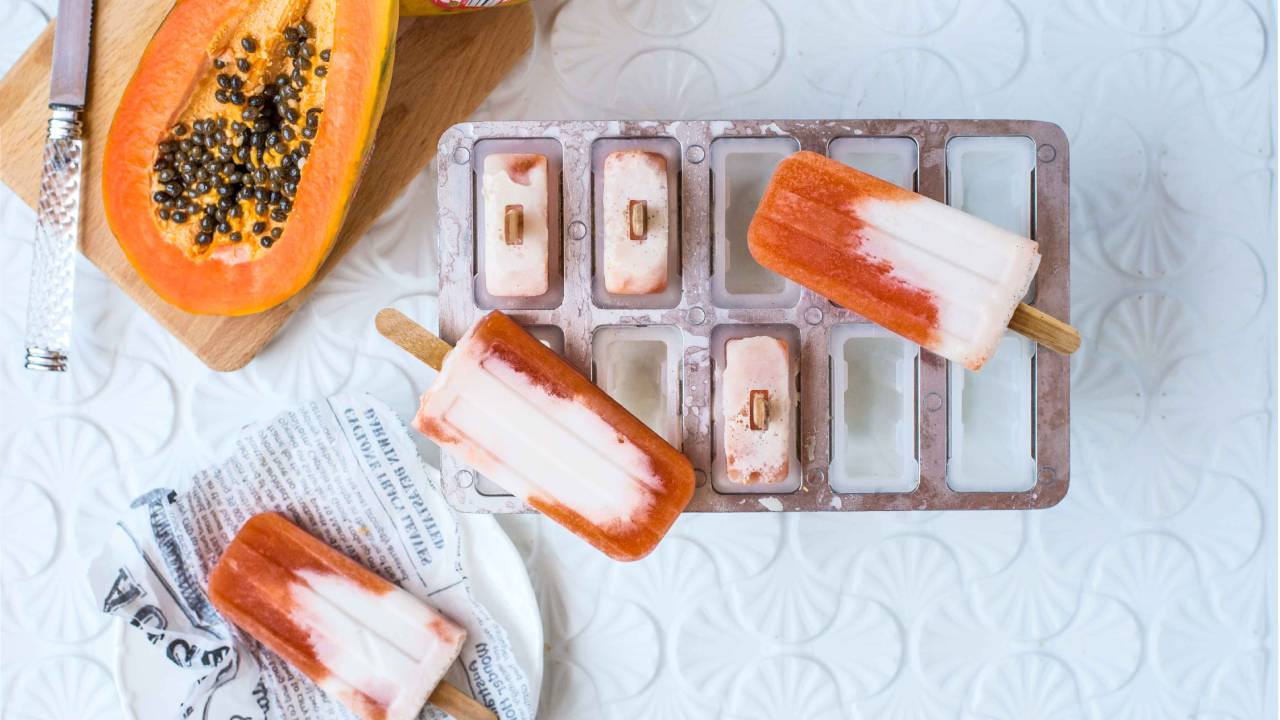 Papaya and coconut milk ice pops