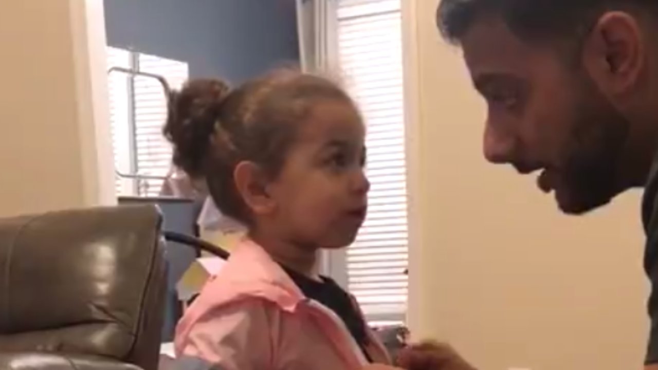 Father adorably interrogates his daughter after returning home with a classmate’s jacket 