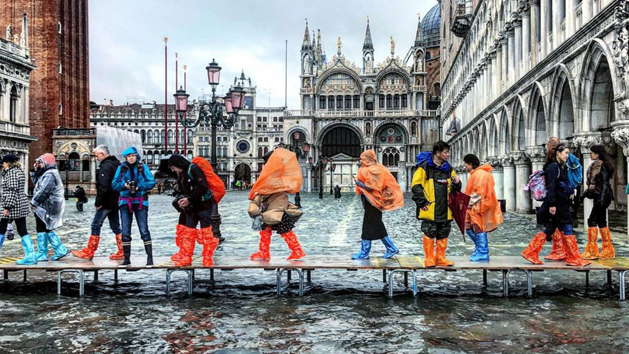 Stunning scenes as Venice becomes partially submerged by tides