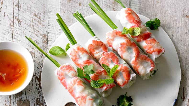 Delicious pork belly and prawn fresh rice paper rolls