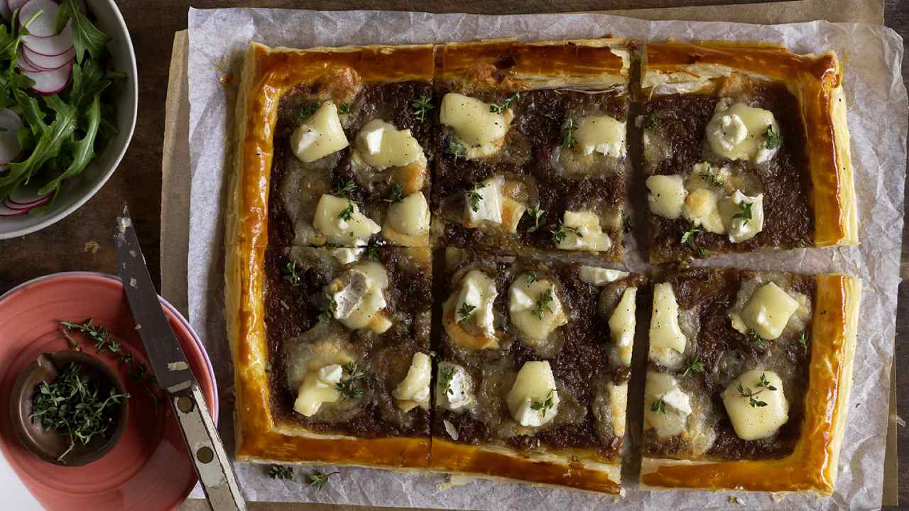 Enjoy a savoury onion and goat cheese tart