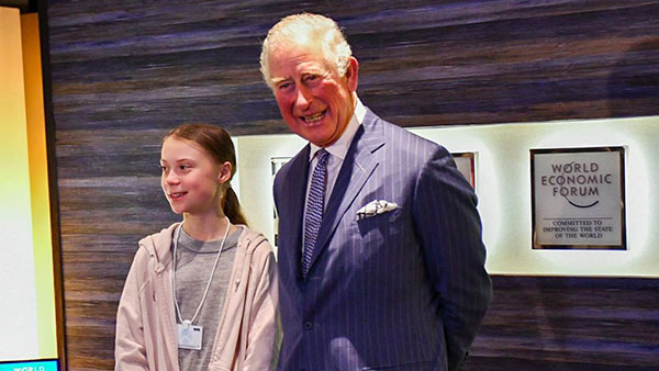 Prince Charles meets Greta Thunberg before addressing World Economic Forum