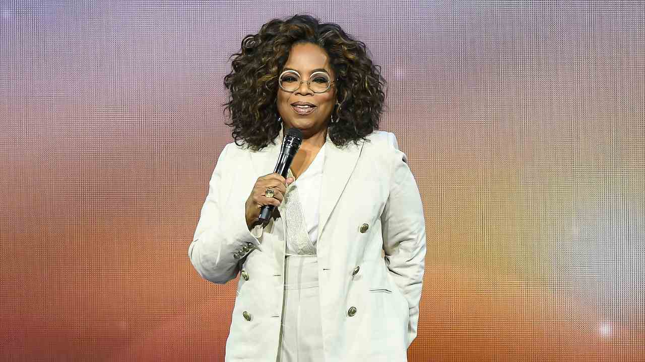 Oprah Winfrey tumbles while preaching about balance