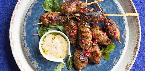 Spiced lamb skewers with pomegranate yoghurt | OverSixty