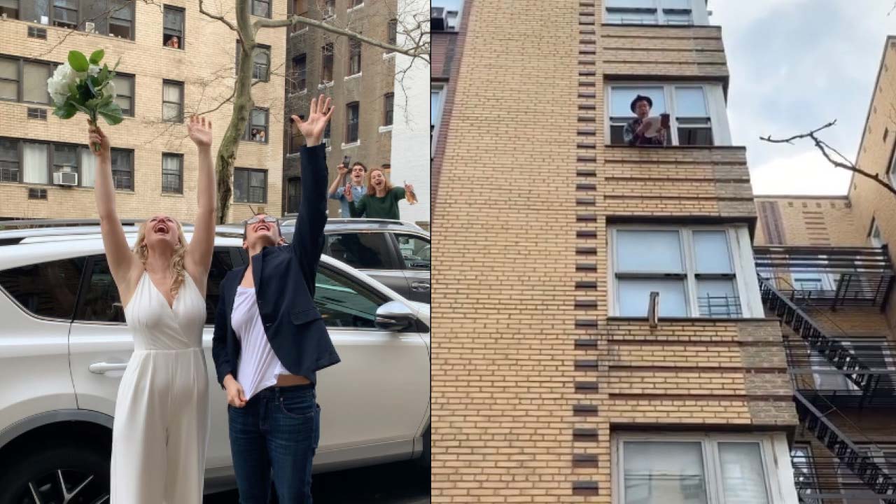 New York wedding officiated from fourth-floor window amid social distancing