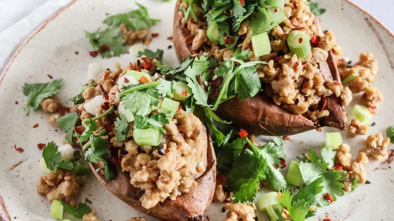 Satay chicken jacket potato