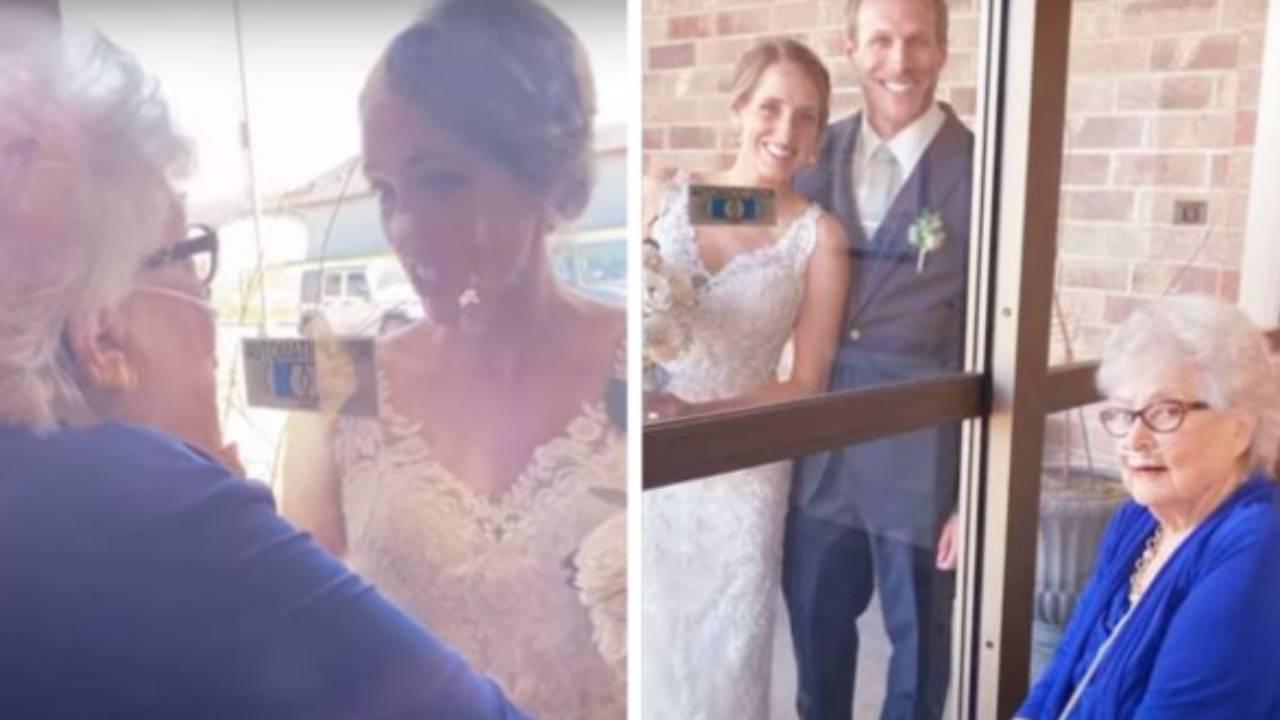 The touching moment bride visits her grandmother through care home window on her wedding day