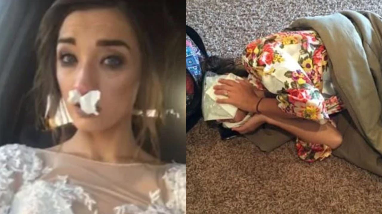 Bride blinded by her own wedding flowers