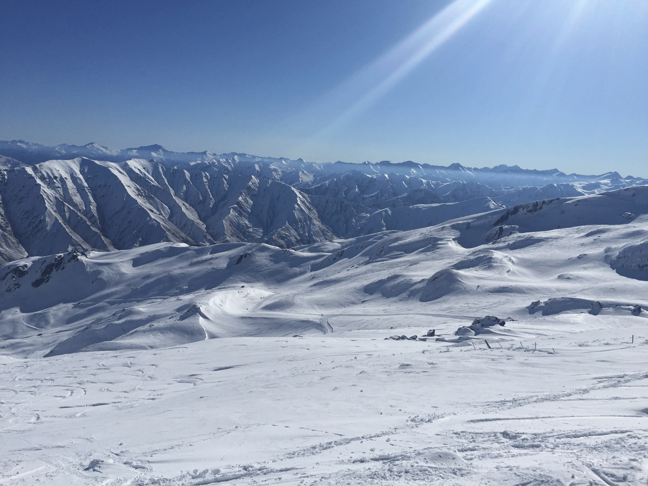 Soho Basin and the Southern Alps from the top of Cardrona. Picture by Justine Tyerman