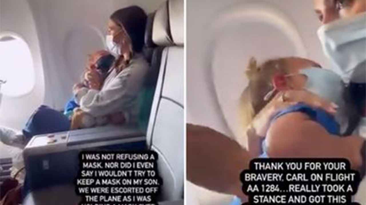 Video of mum and toddler kicked off flight over masks goes viral