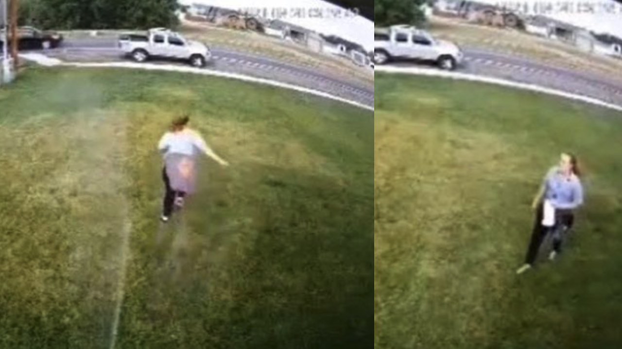"Get off my lawn!": Man cops spray for hose-based deterrent