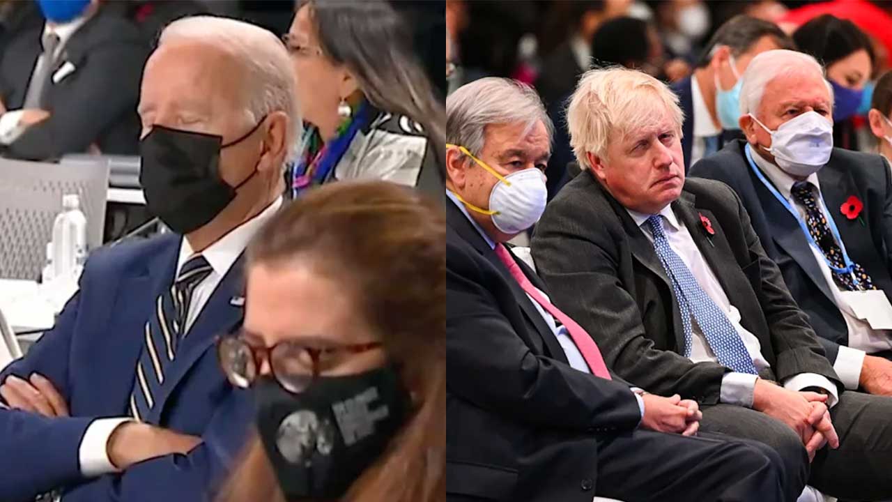 Joe Biden and Boris Johnson caught napping at COP26