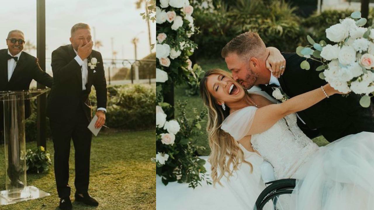 Wheelchair-bound bride's amazing feat on her big day