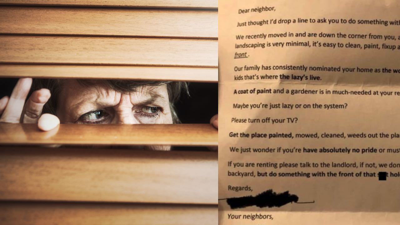 Neighbour sends confronting note about a nearby home’s exterior