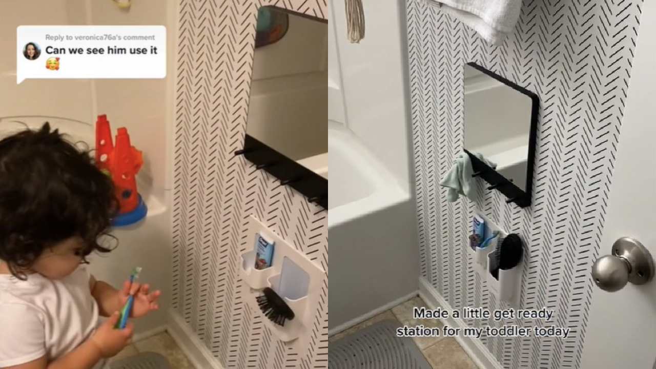 Mum builds mini-bathroom for her toddler